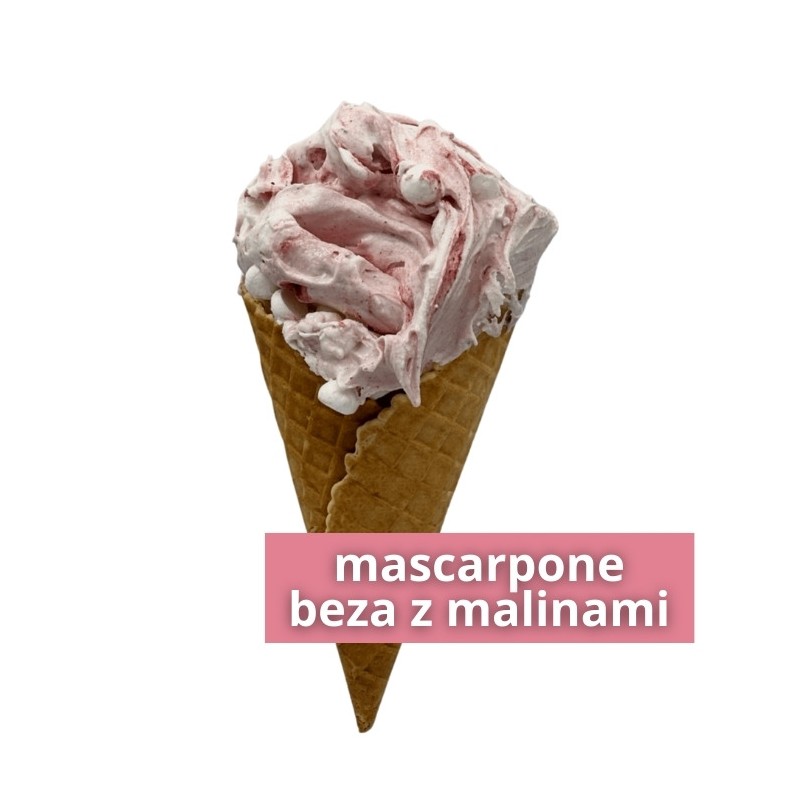 Lody rzemieślnicze - Mascarpone z bezą i malinami